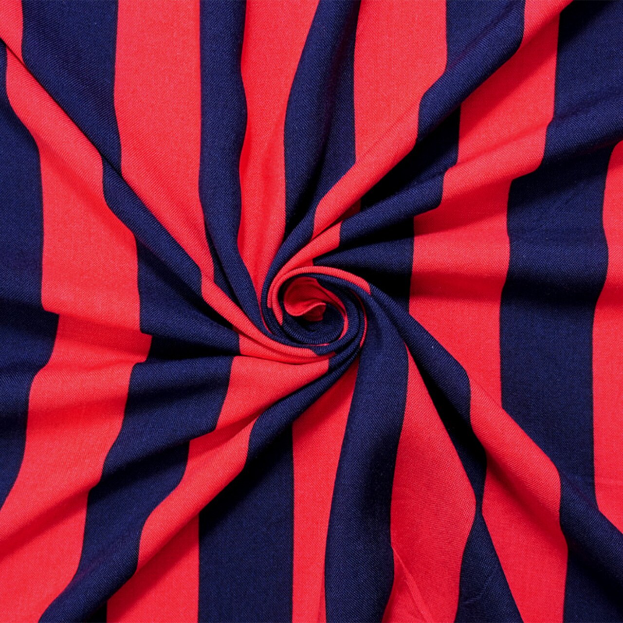 Red-Blue Rayon Stripe Printed Challis Woven Fabric By the Yard